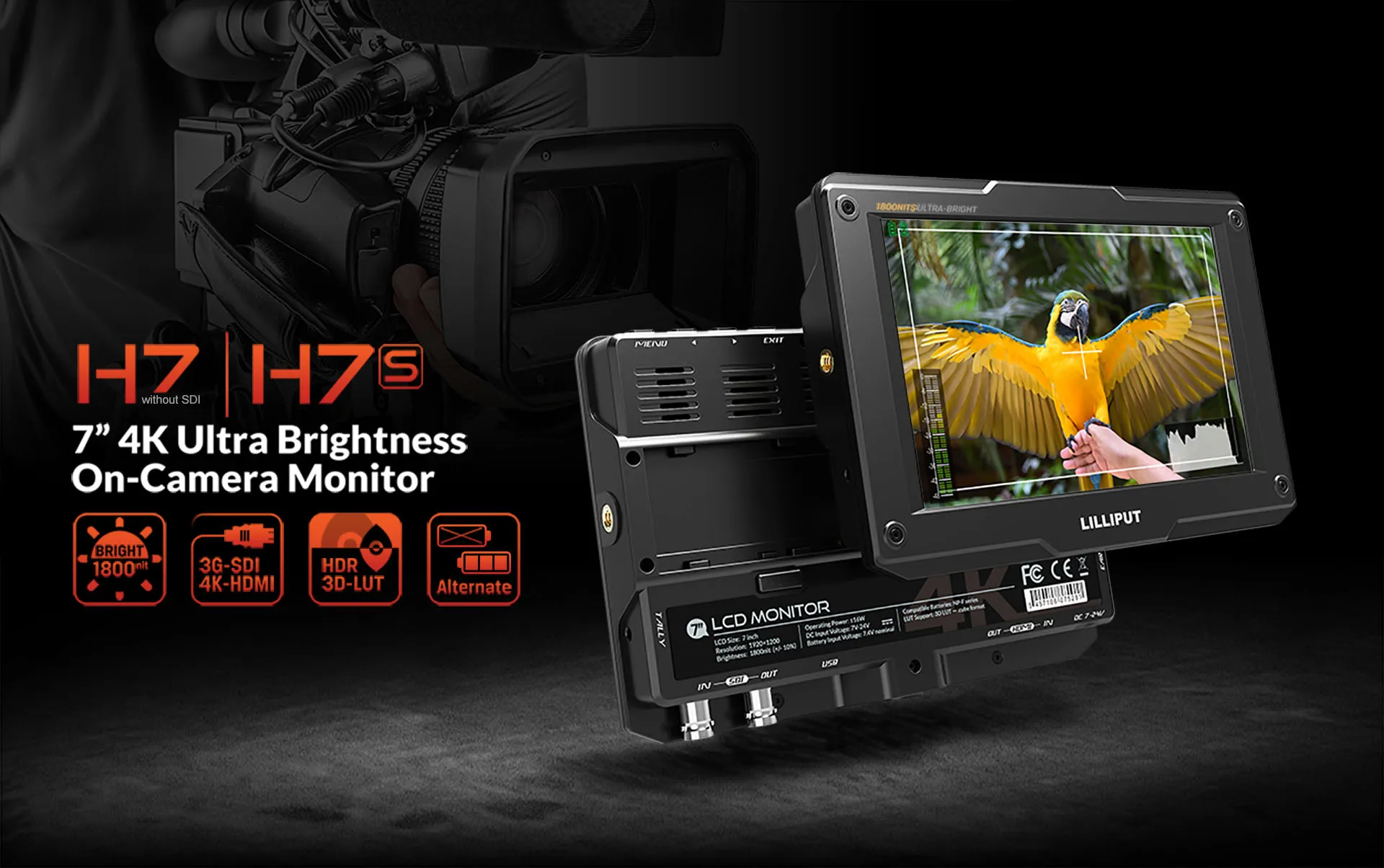 7 inch 1800nits ultra bright HDMI on-camera monitor